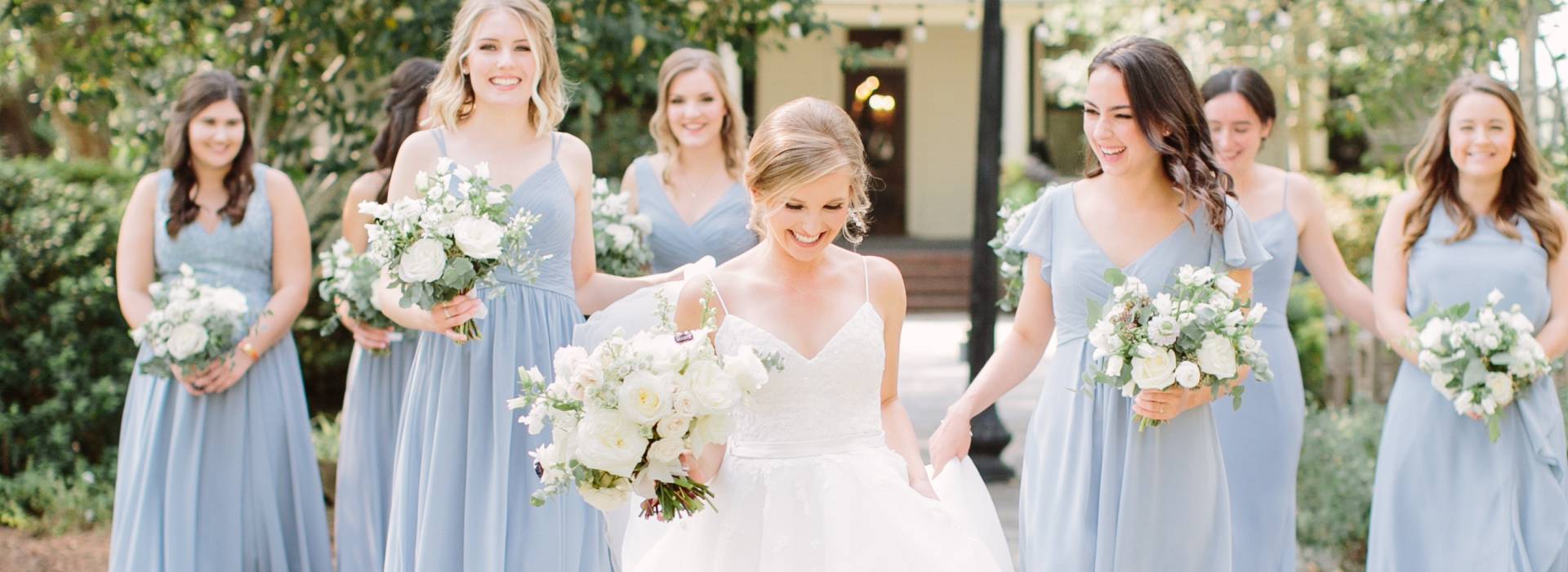 bridesmaids in blue dresses + tips on marketing to local brides