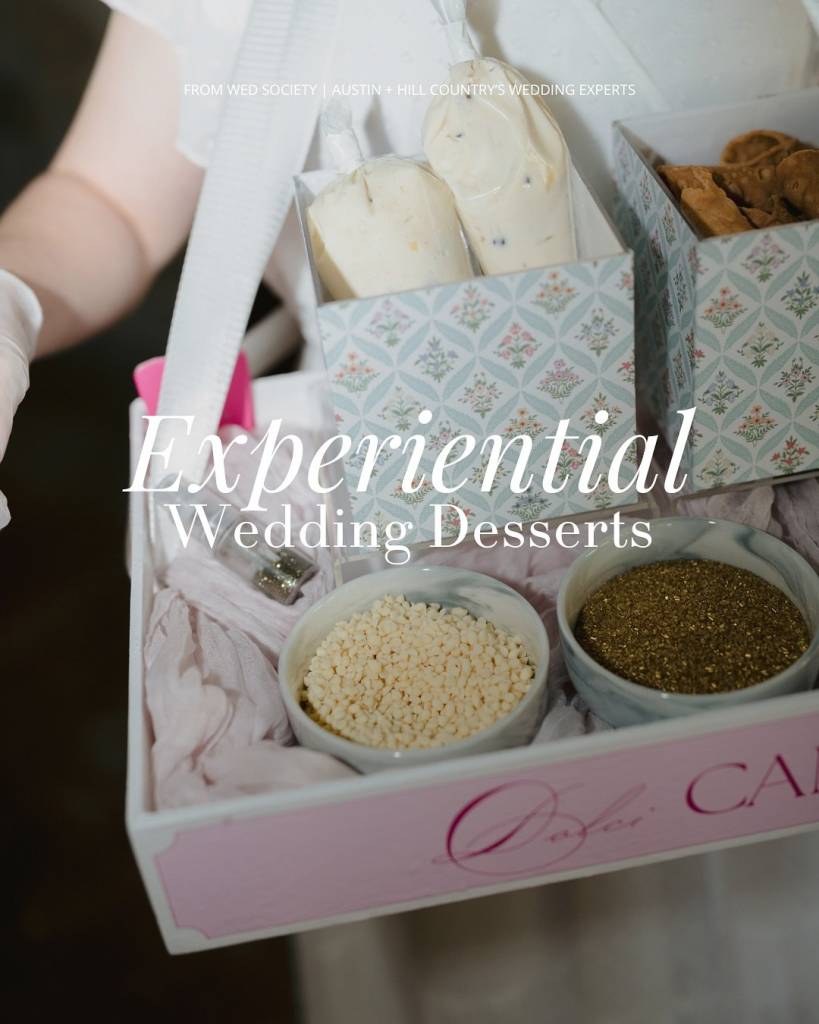 We’re all about the desserts that double as an experience! Think roaming cannolis, gelato carts, cotton candy stations, and cakes