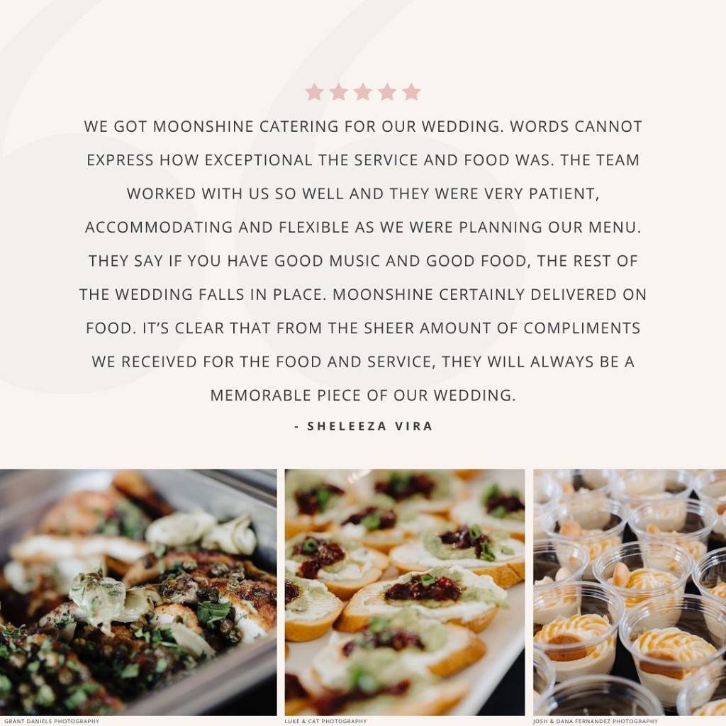 You’ll definitely want to read this glowing review of moonshine_atx’s wedding catering! Their Southern-inspired dishes are only rivaled by their
