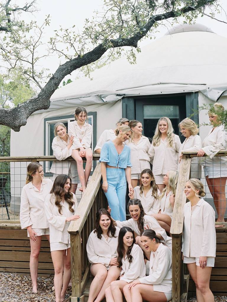 Here’s your sign to flip tradition and be the “something blue” while your wedding party gets ready in white! Swipe