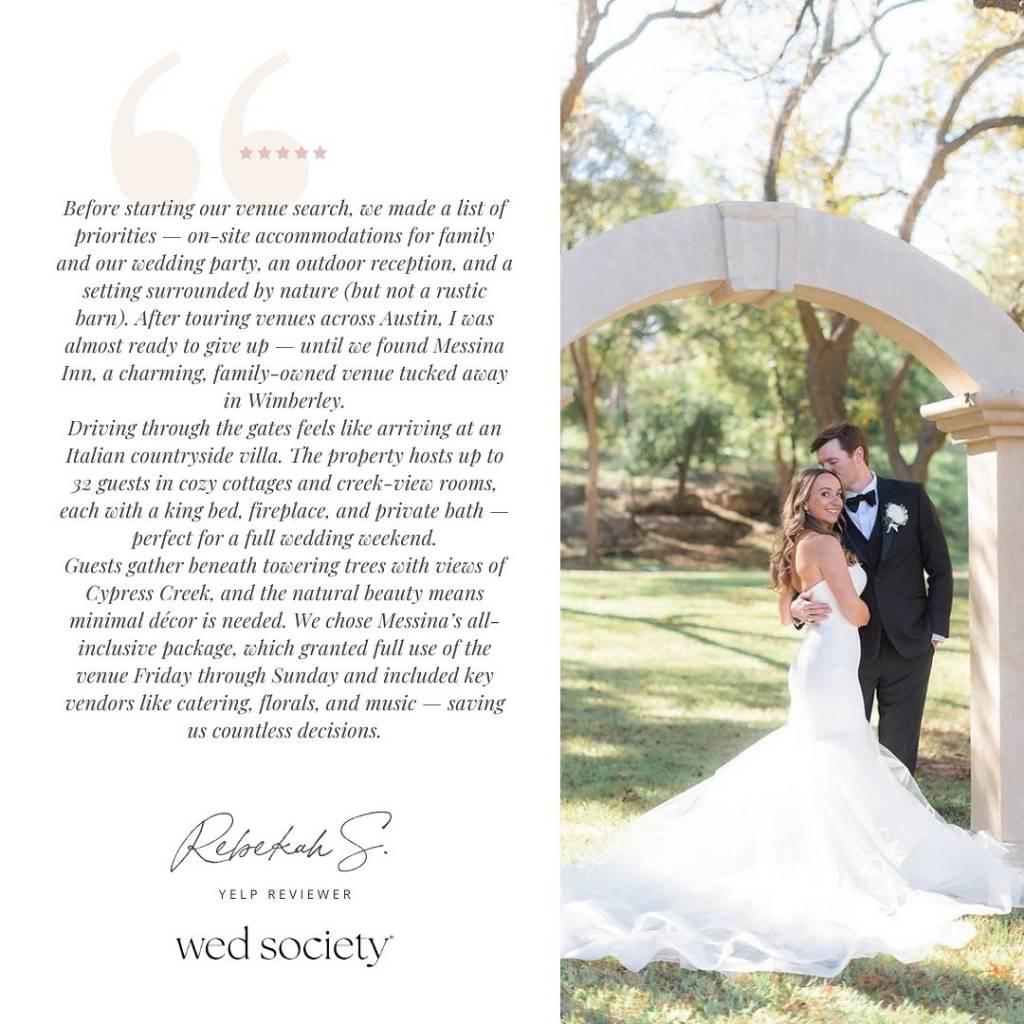 If you’re searching for an all-inclusive wedding experience, look no further than messinainntx. Rebekah’s glowing review shares why this charming